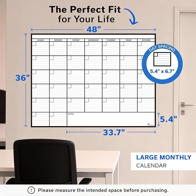2 PK Large Dry Erase Calendar for Wall | 36x48 | Large Wall Calendar Dry Erase Monthly | 1M 17x26, 24x36, 3M 40x17, 12M 45x55 | Dry Erase Calendar Board for Wall | Whiteboard Calendar | Calendar Whiteboard