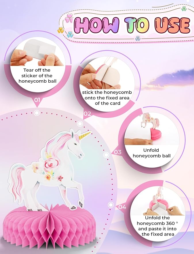 9 PCS Unicorn Rainbow Honeycomb Centerpieces,Unicorn Centerpiece for Table Birthday Party Decorations Pastel Table Topper Centerpiece for Girls Princess Theme Birthday Baby Shower Party Decor