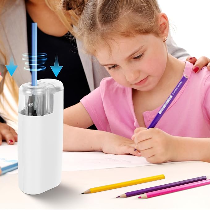 Portable Battery-Powered Electric Pencil Sharpener – Compact Design for Easy Use at Home, School, or Office – Ideal for Standard Pencils (White)
