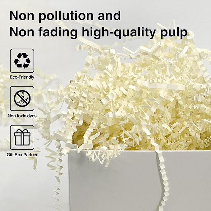 1LB Crinkle Cut Paper Shred Filler for Gift Box Bag and Basket On Holidays(Beige)