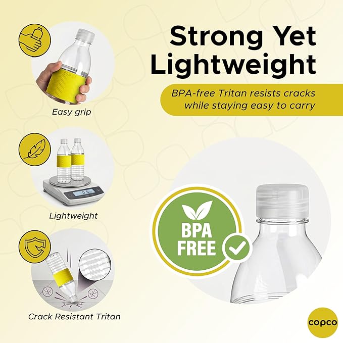 Copco Hydra 16.9 oz Water Bottle, Set of 2 – Leak Proof, BPA Free Tritan, Dishwasher Safe, Twist-Open Body, Non-Slip Silicone Grip, Ideal for Gym & Office & Outdoor Activities (Yellow)
