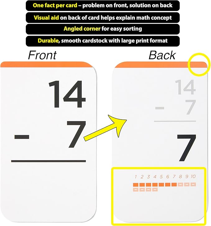 Think Tank Scholar 346 Addition and Subtraction Flash Cards Set (Award Winning) All Facts Color Coded, for Kids in Kindergarten, 1st, 2nd, 3rd Grade Class or Homeschool - Games & Chart
