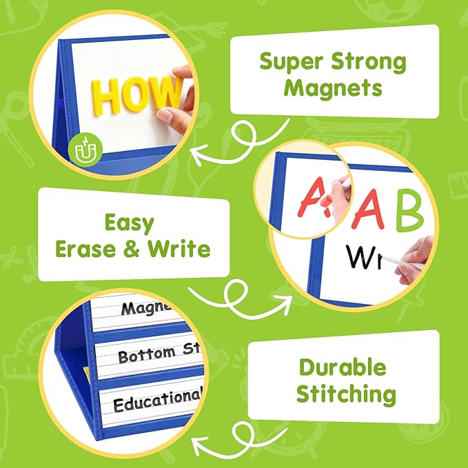 EAMAY Magnetic Desktop Tabletop Stands Pocket Chart Foldable Small Dry Erase Board Classroom Tool for Kids Education (12W*15L, Magnetic)