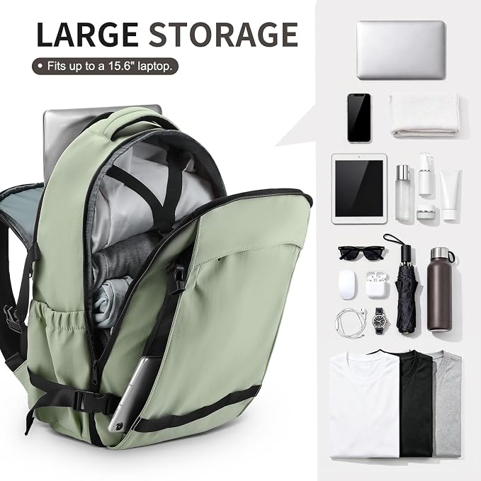 Travel Backpack for Women Men Lightweight Laptop Daypack Green | fit 5.6" Laptop,TSA Approved Carry on Bag, Personal Item Travel Backpack