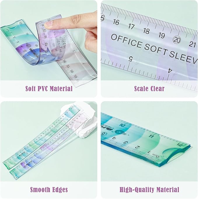 BAYTORY 6Pcs Flexible Plastic Ruler 30 cm /12 Inch, Plastic Ruler for School, Transparent Assorted Color Rulers with Inches and Centimeters, Soft Bendable Rulers for School & Office (30 cm / 12 Inch)