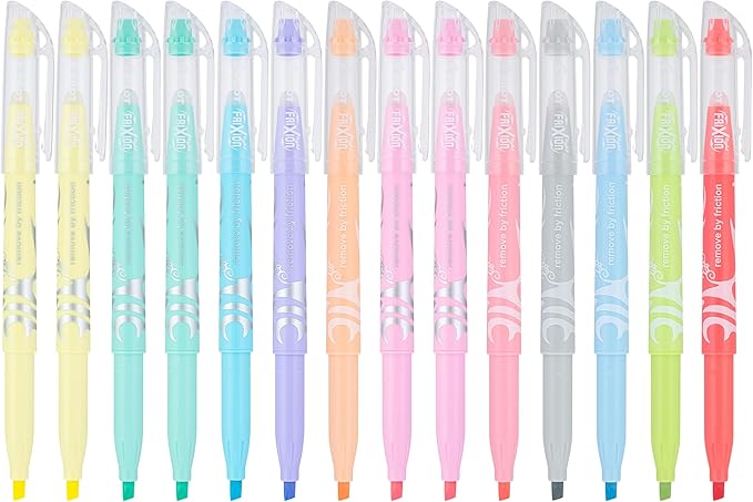 Pilot FriXion Light Pastel Erasable Highlighters, Chisel Tip, Pack of 14, Assorted Colors - Ideal for School, Journaling, and Office Use