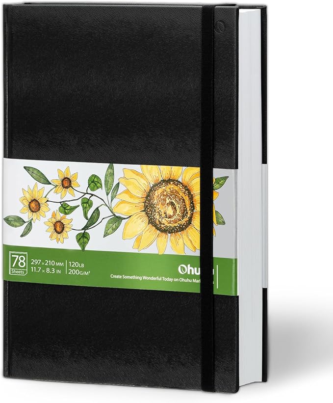 Ohuhu Sketchbook Marker Paper Pad: 8.3"x11.7" Large Art Sketch Book Drawing Papers 78 Sheets/156 Pages 120 lb/200 gsm Hardcover Sketching Books for Alcohol Markers Sketchpad Christmas Gift