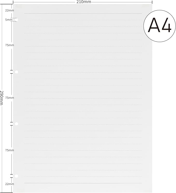 A4 Lined Loose Leaf Refill Paper, 10mm Ruled 4-Hole Punched, 135 Sheets