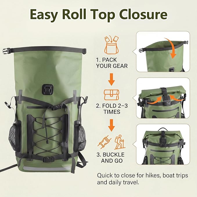 Pimoys Waterproof Backpack, 40L Heavy Duty Dry Bag Backpack, Roll-Top Hiking Travel Backpack, Heavy Duty Floating Waterproof Bag for Kayaking, Hiking, Rafting, Camping, Boating- Men/Women
