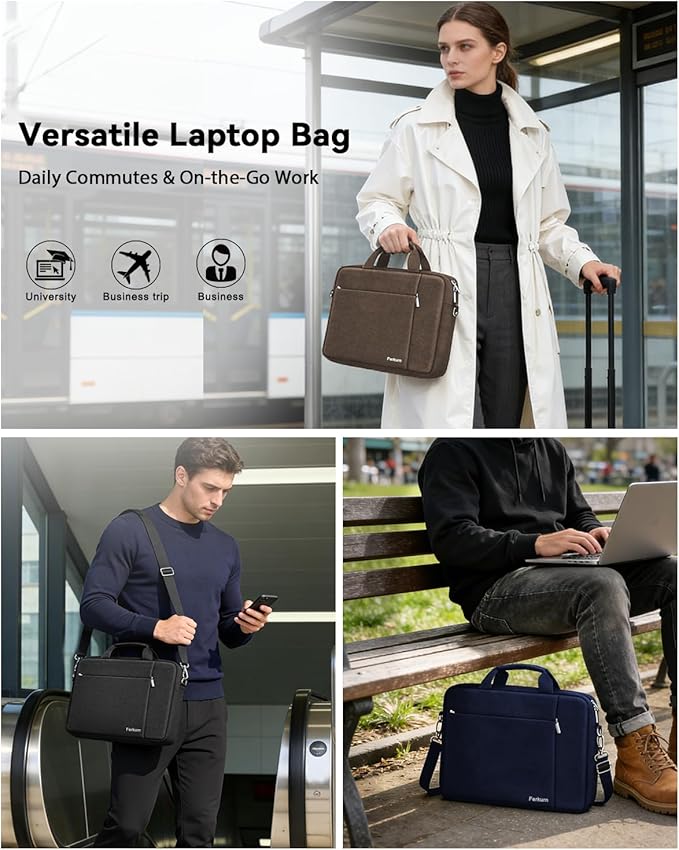 Ferkurn Laptop Bag Case for Women Men Computer Bag Compatible with HP Envy Pavilion Omen/LG Gram/MSI/Dell Inspiron XPS/Lenovo/Acer, Shoulder Strap Carrying Messenger Briefcase, Brown, 17 17.3 Inch
