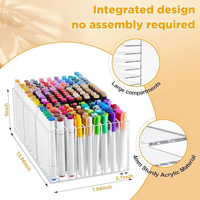MotiMind Acrylic Marker Organizer for 189 Marker, Large Art Pencil Holder Storage Rack for Desk, Pens Art Brushes Display Stand with 27 Compartments for Desktop, Office (clear, 189 Capacity)