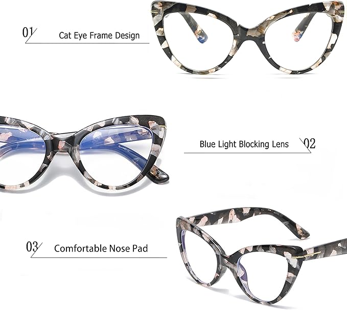 Oversized Cat Eye Reading Glasses for Women Fashion Cute Blue Light Blocking Computer Readers(3 Mixed Color,1.50)