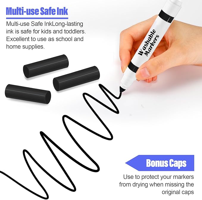 240 Pcs Black Washable Markers Bulk Broad Line Markers Set Classic Broad Tip Washable Drawing Pens for Kids, Teachers, Students, Party Favors, School Supplies, Donations