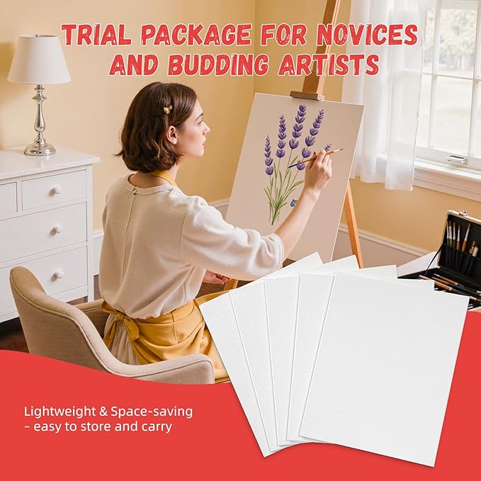 Simetufy 12 x 16 inch 5 Pack Painting Canvas Boards- Gesso Primed Acid-Free 100% Cotton Large Canvas Panels for Acrylics Oil Watercolor Tempera Paints