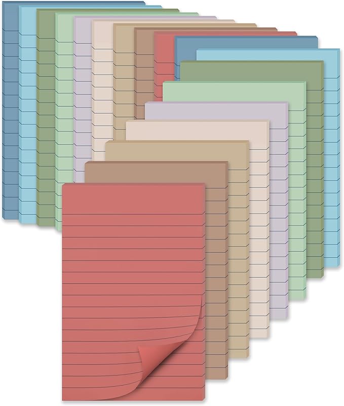 (18 Pads) Lined Sticky Notes 4x6 in Post, Large Notepads with Lines, Vintage Colors Self- Stick Note Pad it, Strong Adhesive, Post on Windows, Doors, Easy to Write for Office, Home, School