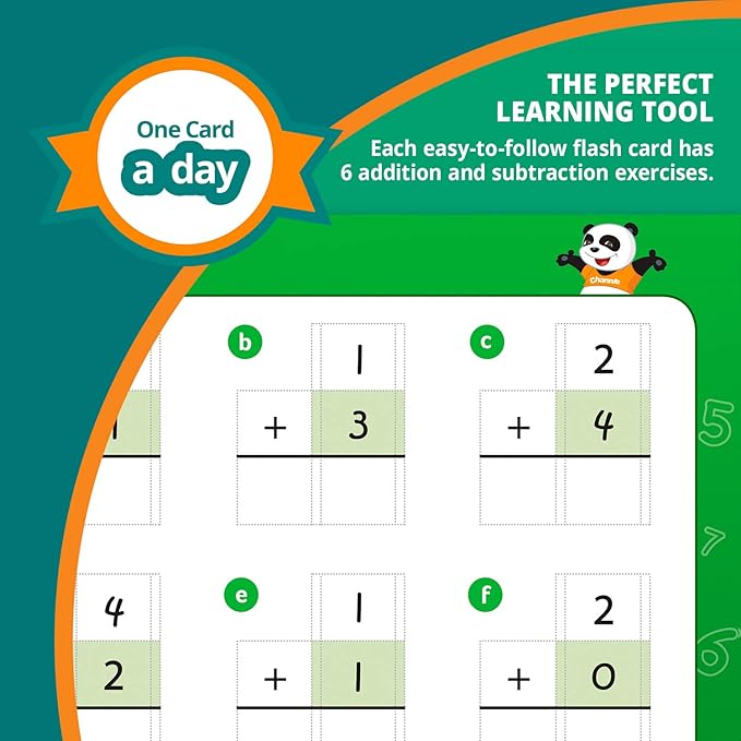 Channie’s One Card a Day Single Digit Addition and Subtraction Flash Cards, 34 Dry Erase Pre K - 1st Grade Math Flashcards for Kids, 312 Problems, Fun & Easy to Follow