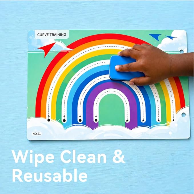 Dohoho Reusable Tracing Book for Kids Ages 3-5, 30 Pages Farm-Themed Line Tracing & Pen Control Workbook, Wipe Clean Educational Travel Toy with Dry-Erase Markers for Preschool Learning Activities