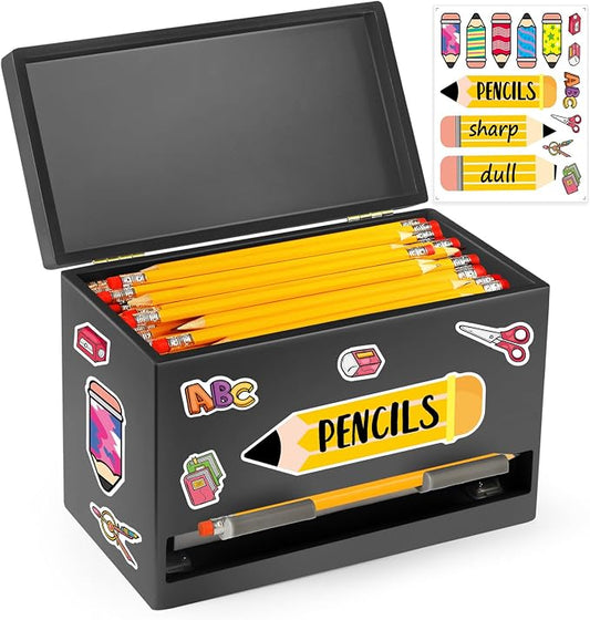 Aigybobo Pencil Dispenser for Classroom, Wooden Desk Pencil Holder, Black | Teacher Must Haves, Classroom Organization, Wooden Dispenser for Pencils or Straws, for Offices, Kitchens, Restaurants