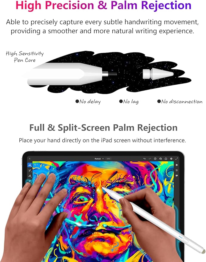 Pencil for iPad 9th&10th Generation: 15 mins Fast Charge for Apple Pencil 1st Generation, iPad Pen Compatible with 2018-2025 Apple iPad Pro 11"/12.9"/M4, Air 3/4/5/M2/M3,Mini 5/6