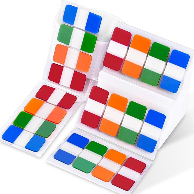 Golcellia 400 Pieces Sticky Index Tabs Transparent Sticky Notes, Colored Page Markers for Bookmarks, Writable and Repositionable Index Annotation Tabs（4 Colors）