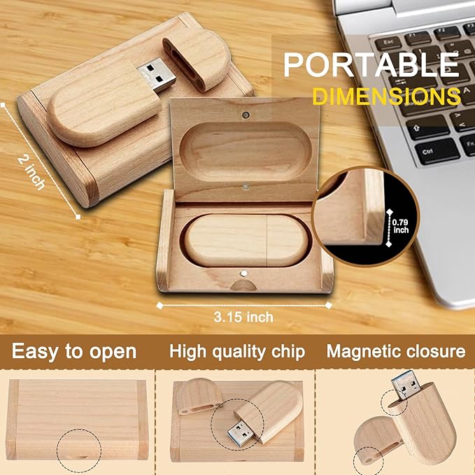 Wood USB Flash Drive Custom Logo USB Jump Drive 1GB/2GB/4GB/8GB/16GB/32GB/64GB/ Engraved Wood USB Memory Stick Thumb Drive with Box for Wedding/Couple/Parents - 5 Wood Types Optional(Oval Shape)
