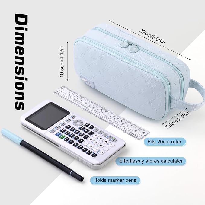 EASTHILL Large Capacity Pencil Case Cute Pencil Pouch with Handle Stationery Pen Bag for Teen Girls-Blue