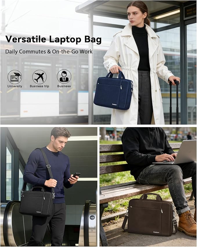 Ferkurn Laptop Bag Case for Women Men Computer Bag Compatible with HP Envy Pavilion Omen/LG Gram/MSI/Dell Inspiron XPS/Lenovo/Acer, Shoulder Strap Carrying Messenger Briefcase, Blue, 17 17.3 Inch