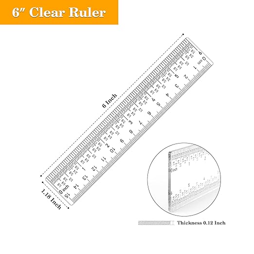 2 PCS 6"/12" Clear Acrylic Ruler Zero-Centering Ruler with Inches & Metric Measuring Tool 12" and 6" Inch Straight Edge Rulers for Scrapbooking Card-Making Student School Office Home Tool