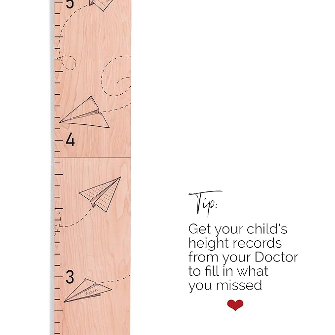 Headwaters Studio Wooden Growth Chart for Wall- Wood Height Chart for Kids Child Height Wall Chart Wood Growth Chart for Kids, Height Wall Chart Height Measurement-Paper Airplanes-Natural-63" x 6.7"