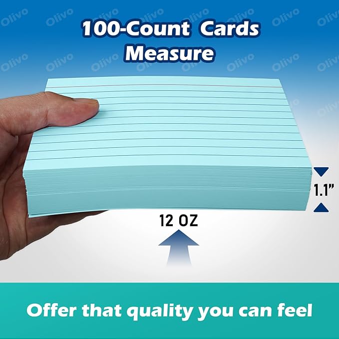 Blue Index Cards 4x6 Lined Ruled Flash Note Cards 100 Count, 220 GSM Heavy Weight