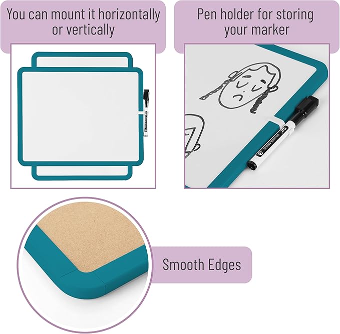 Mr. Pen- Dry Erase Board, 14” x 11” with a Black Dry Erase Marker, Green Frame, Small Mini White Board for Students, Fridge, Wall, Locker, Includes Double Sided Tapes