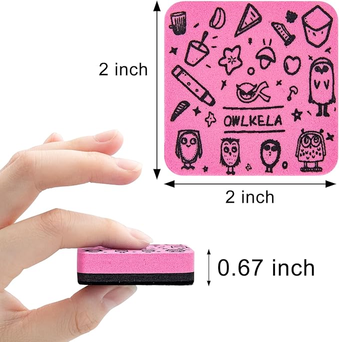 OWLKELA 30Pcs Dry Erase Erasers, Magnetic Whiteboard Eraser, Mini Whiteboard Cleaning Pads for Classroom, Office and Home, Pink