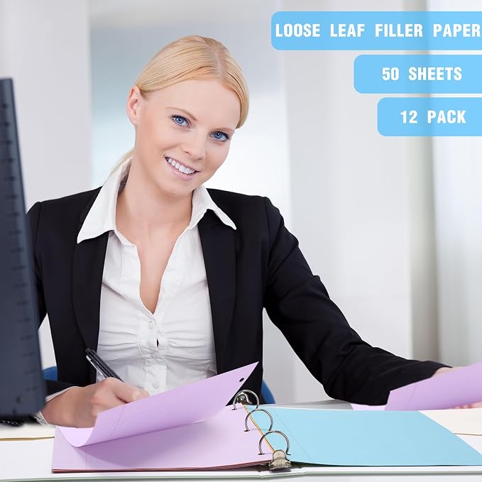 PerKoop 12 Pack 600 Sheets Loose Leaf Paper 8" x 10.5",Sweet Color