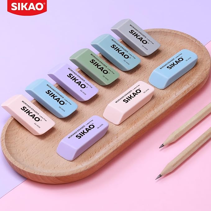 Morandi Erasers, 12 Pack Pencil Erasers for Kids – Aesthetic Pastel Beveled Rubber Erasers, Latex-Free & Smudge-Free for School Supplies, Classroom & Daily Writing