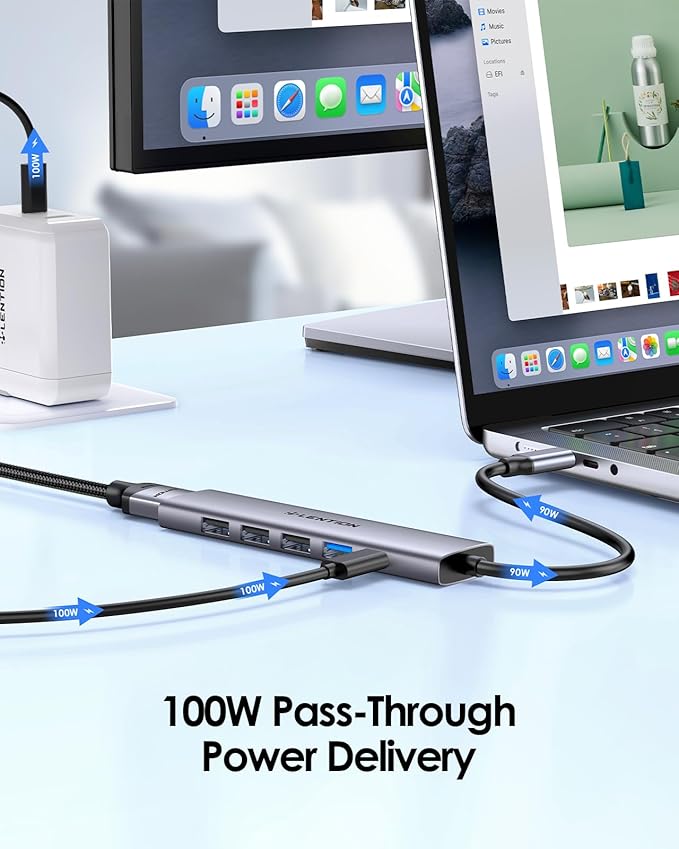 LENTION USB C Hub Multiport Adapter with 100W Charging, 4K HDMI, 4 USB-A Data Ports, Type C Hub for 2016-2026 MacBook Pro/Air/Neo, Surface, Chromebook, USB Splitter for iPhone 15-17 (CH17, Space Gray)