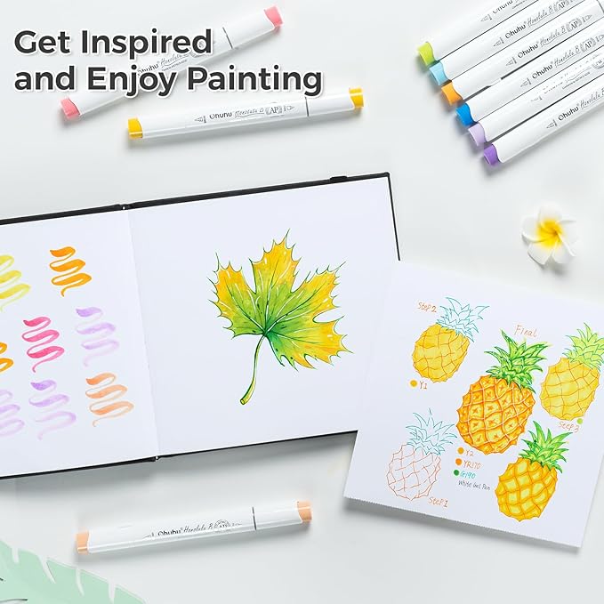 Marker Pads Art Sketchbook, Ohuhu 120LB/200GSM Heavy Smooth Drawing Papers, 30 Sheets/60 Pages, Hardcover Sketch Book, Specially Designed for Alcohol Markers (6.9" x 6.5")