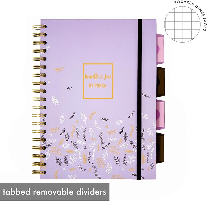 Pukka Pad 5 Subject Spiral Notebook 12-Pack - 200 Pages, 100 Sheets of 80GSM Paper with Repositionable Dividers & Perforated Edges for School & Office - B5-7 X 10, Purple, Squared