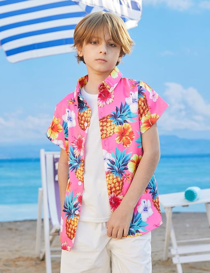 Enlifety 2-10T Kids Hawaiian Shirt Boys Short Sleeve Button Down Shirts Hawaii Summer Casual Blouse