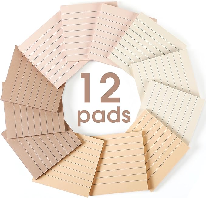 AmazingSpark 12 Pack Boho Color Lined Sticky Notes 3x3 Inch Post Ruled Stickies Super Self Stick Power Memo Pads Multi Colors Notes Pads Vintage Aesthetic School Office Supplies Accessories