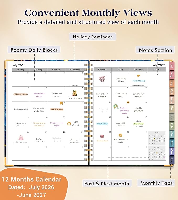 Academic Planner 2026-2027, Hardcover Weekly and Monthly Calendar Planner from July 2026 - June 2027, 6.1" x 8.2" A5 Daily Agenda with Tabs, College School Organizer for Student Teacher, Cosmic Tree of Life