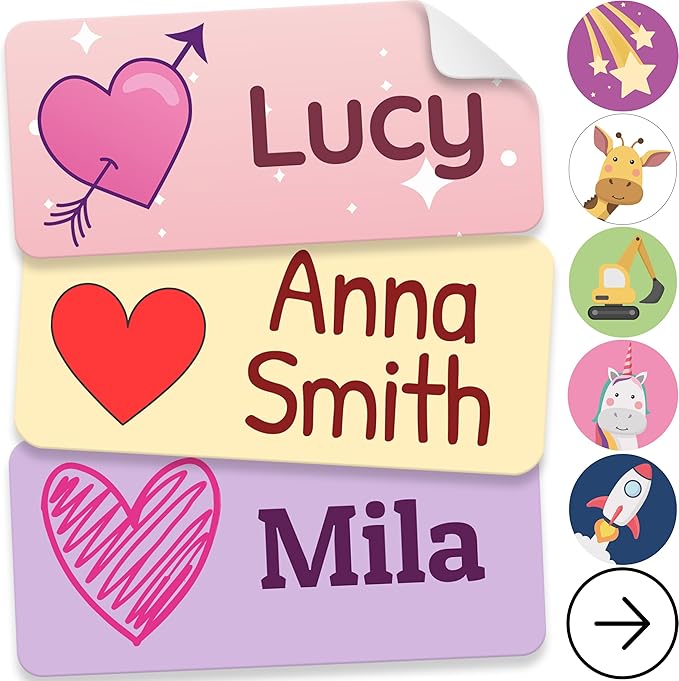 Personalized Name Labels for Kids (140 Labels) - Durable & Waterproof Custom Name Stickers for Clothing Tags, School Supplies, Camp & Daycare - Forever (1.2”x0.5”)