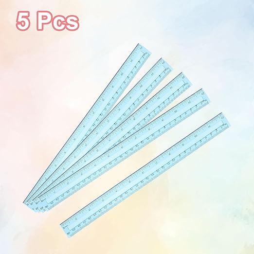 HARFINGTON 5pcs Plastic Rulers 12" (30cm) Clear Straight Ruler Measuring Tool Inches and Centimeters for Home Office Classrooms Drafting, Clear Blue