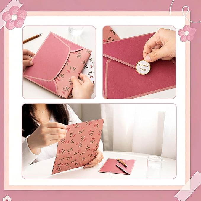 72 Pcs Stationery Paper Envelopes Set Includes 24 Lined Writing Paper & 12 Envelopes, Lovely Floral Cute Letter Writing Stationary Paper Envelopes Kit for Girls Office School Supplies(6Style)