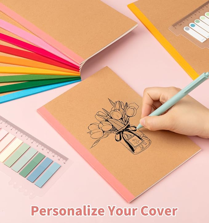 15 Pack Lined Notebook Journals Bulk, 8.3”x 5.5”Kraft Cover Lined Notebooks