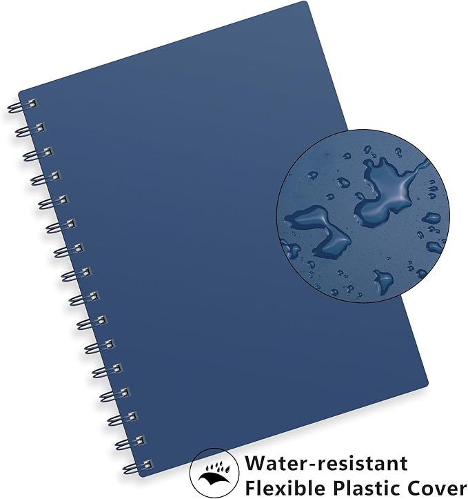 RETTACY Dotted Journal Notebook, 300 Pages, A5 Medium Size (5.7'' × 8.2''), 100 GSM Thick Paper, Flexible Plastic Cover, Spiral-bound, for Journaling, Planning, Tracking (Navy Blue)