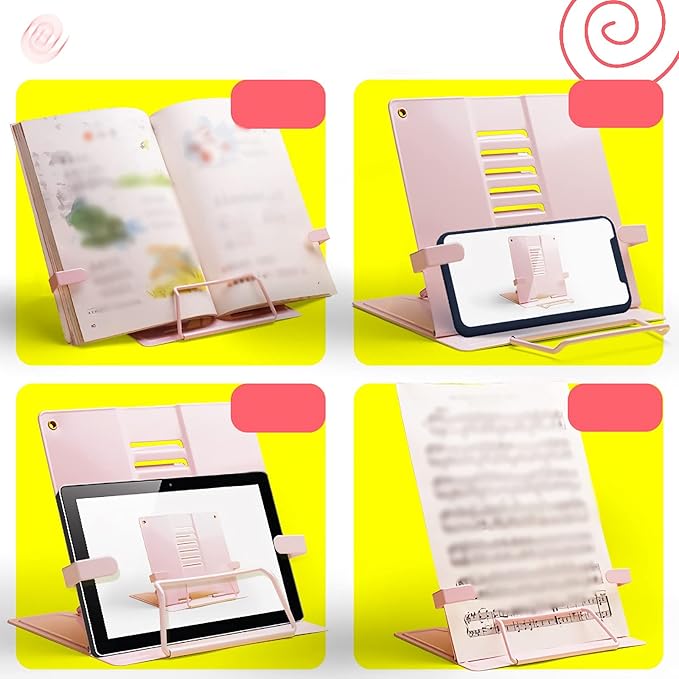 TOMYEUS Bookstand Desk Book Stand Metal Reading Reading Stand Book Holder for bed Adjustable Height Portable Sturdy for Recipe Textbook Document Portable Book Stand (Color : Pink)