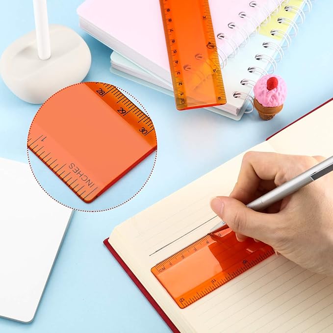 EBOOT 2 Pack Plastic Ruler Straight Ruler Plastic Measuring Tool for Student School Office(Orange,12 Inch)