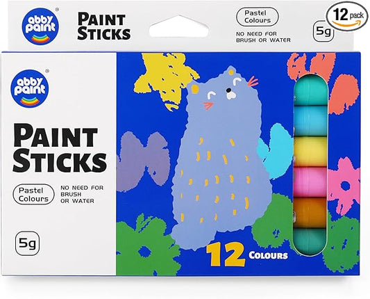 12 Pastel Colors Tempera Paint Sticks - Washable & Quick-Drying Art Supplies for Kids, Non-Toxic Mess-Free Crafting on Paper, Wood & Glass