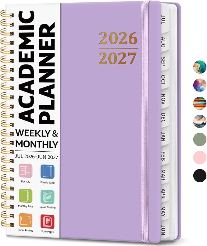 8.5" x 11" Academic Planner 2026-2027, Weekly & Monthly Calendar Planner Book, July 2026 – June 2027, Large Hardcover Organizer with Tabs, Perfect for Teachers, Students, Women & Men – A4, Lavender