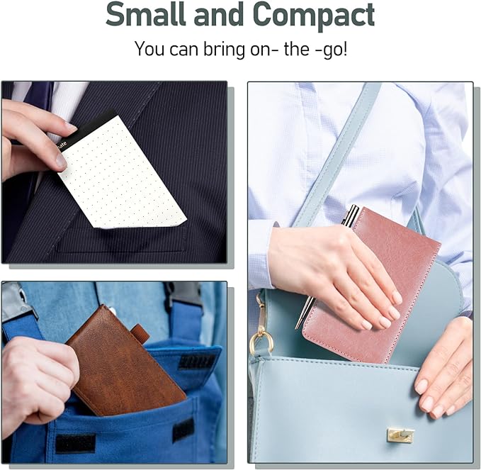 WEMATE 10 Pieces Small Notepad Holder Set Pocket Notebook - Included Mini Pocket Notepad Holder Set with 8 Memo Book Refills and Metal Pen for Meetings, Daily Records, and Notes 3 x 5 Inch (Grey)